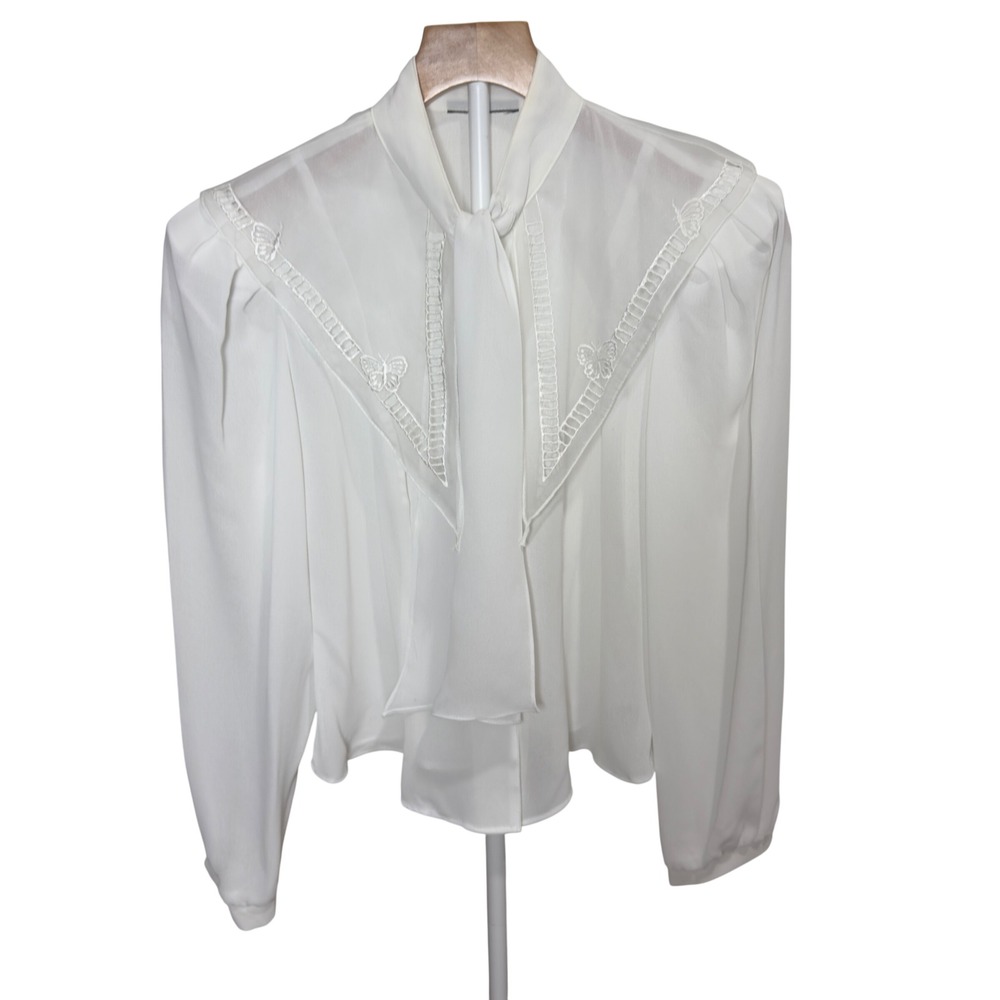 Vintage Butterfly Embroidered‎ Pussybow Blouse | Cottagecore Victorian Romantic